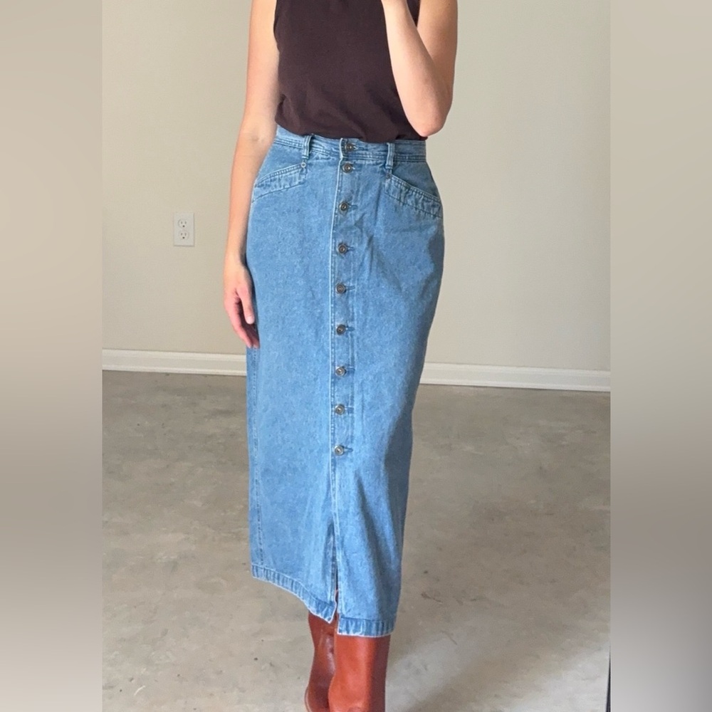 Vintage Long Denim Maxi Midi Button-Front Skirt 100% cotton Women’s 14” waist - Picture 4 of 10